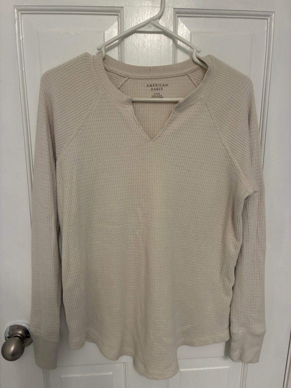 American Eagle Off-White Waffle Knit Henley Top